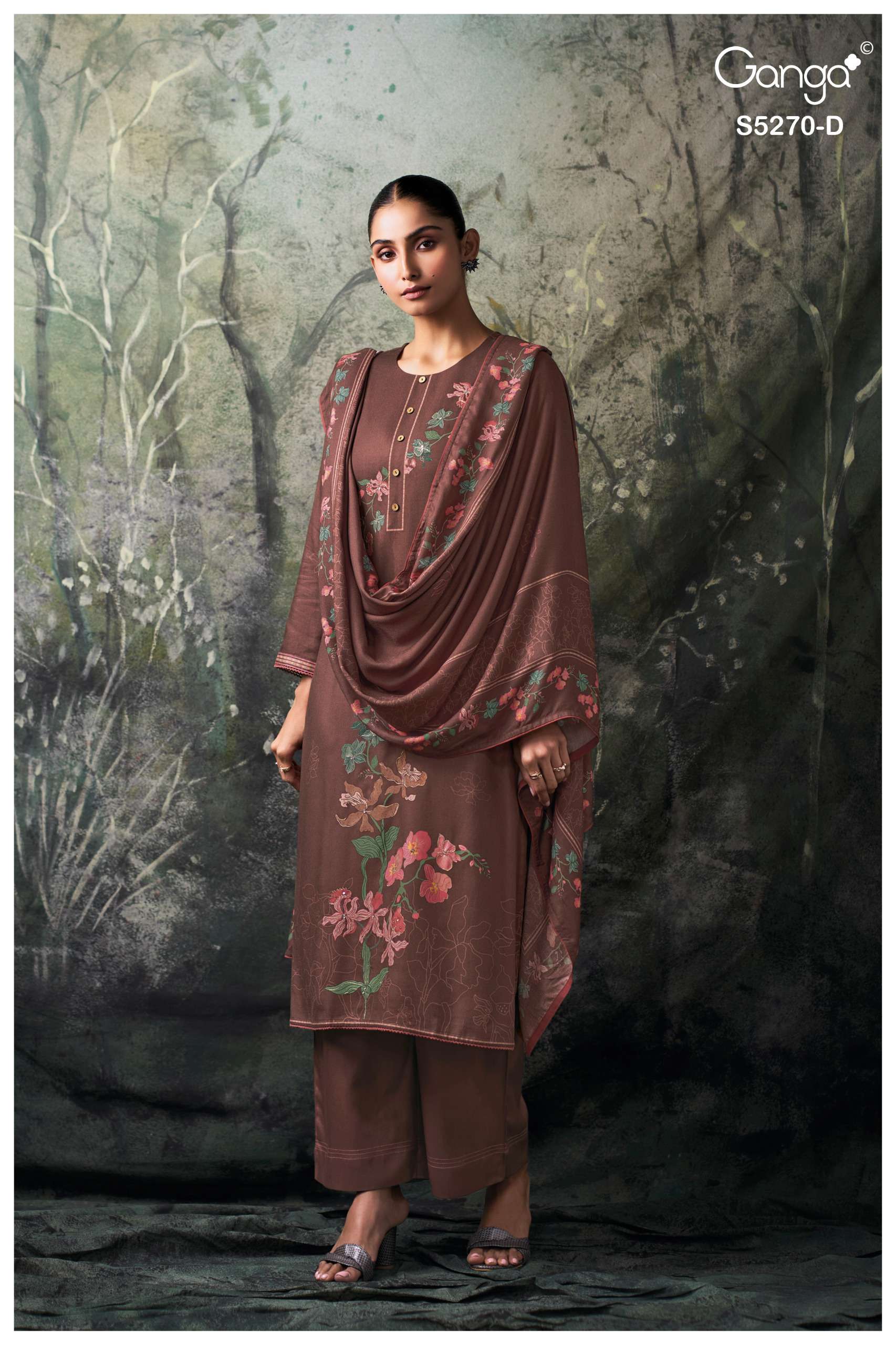 GANGA YUTISHA 5270 WOOL PASHMINA CROCHET LACE & SLEEVES SUIT WEDDING COUTURE SHOP